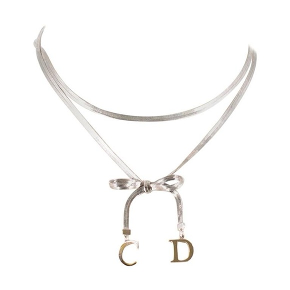 Dior Jewelry - Christian Dior Silver Bow CD Charm Necklace